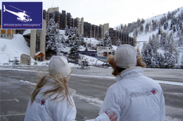 Whitetracks Snow Bunnies (Staff) watching the 5 helicopters take off for their journey to Geneva with the clients